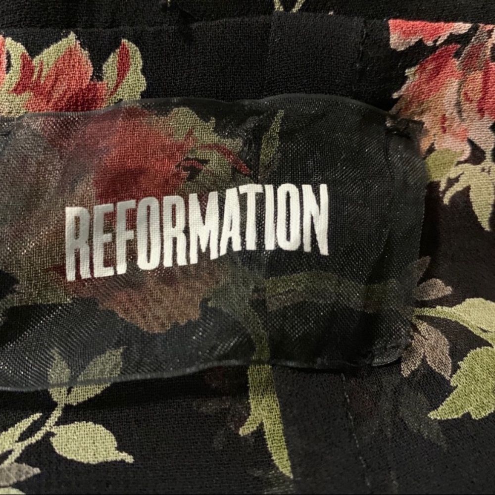 Reformation Black Floral Open Back Jumpsuit, Boatneck,Slit Sleeves,made in USA,0 - Picture 3 of 11